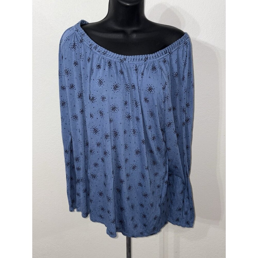 Jacqueline Smith Collection blue black polkadots Long Sleeve Blouse Women XL